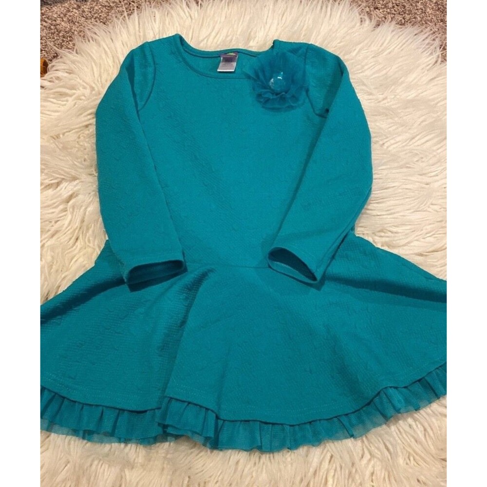6x Dollie & Me teal ruffle dress